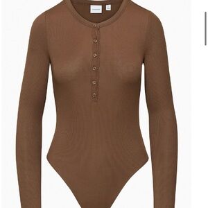 Sunday Best Ribbed Henley Long-Sleeve Bodysuit - Brown